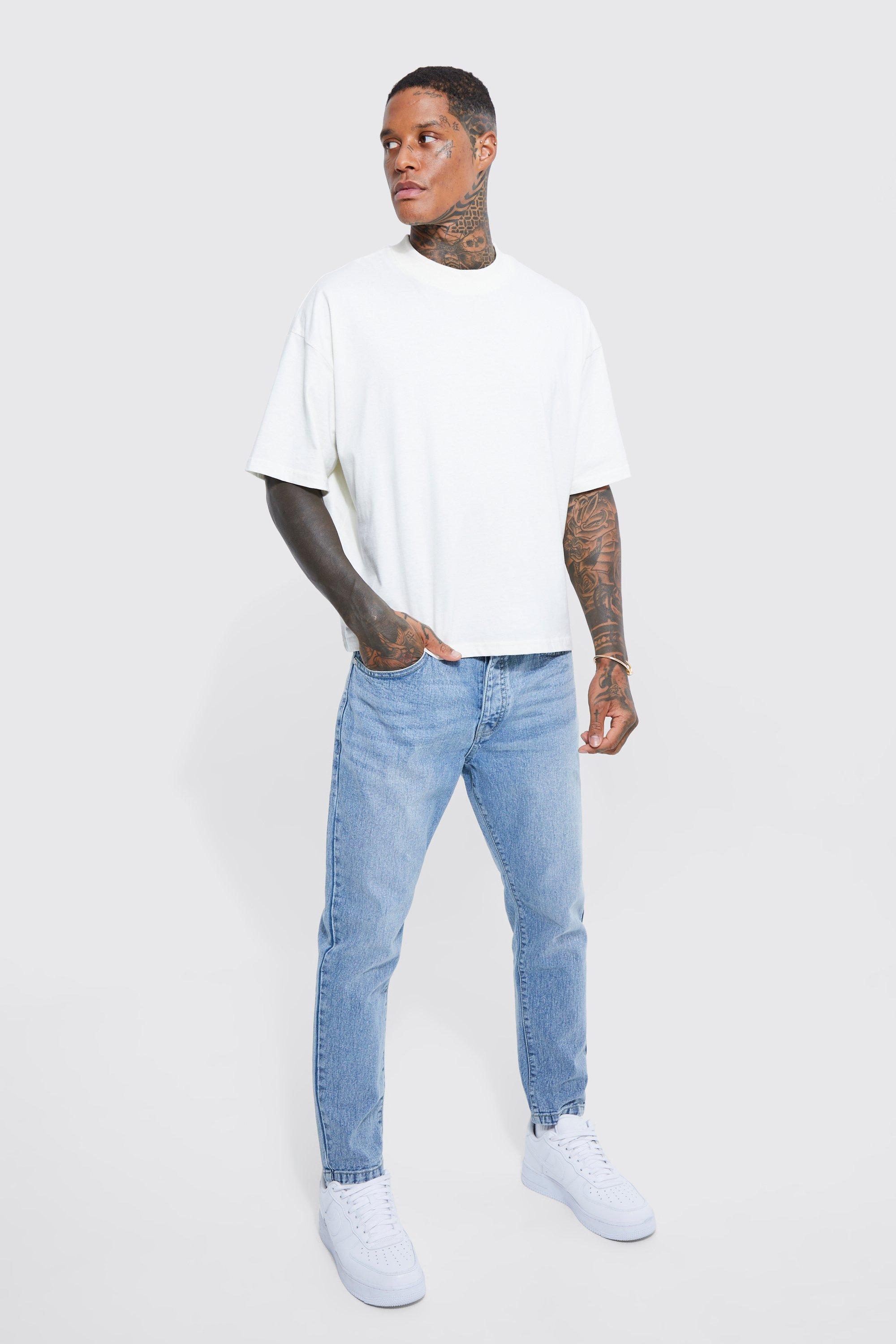 Mens light 2025 wash tapered jeans